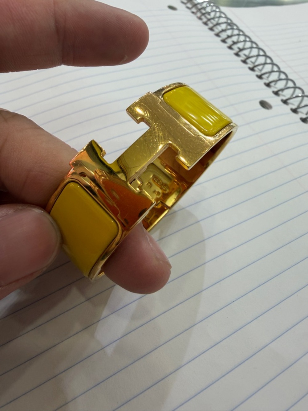 Hermes Gold-Tone H Bracelet with Amber Enamel